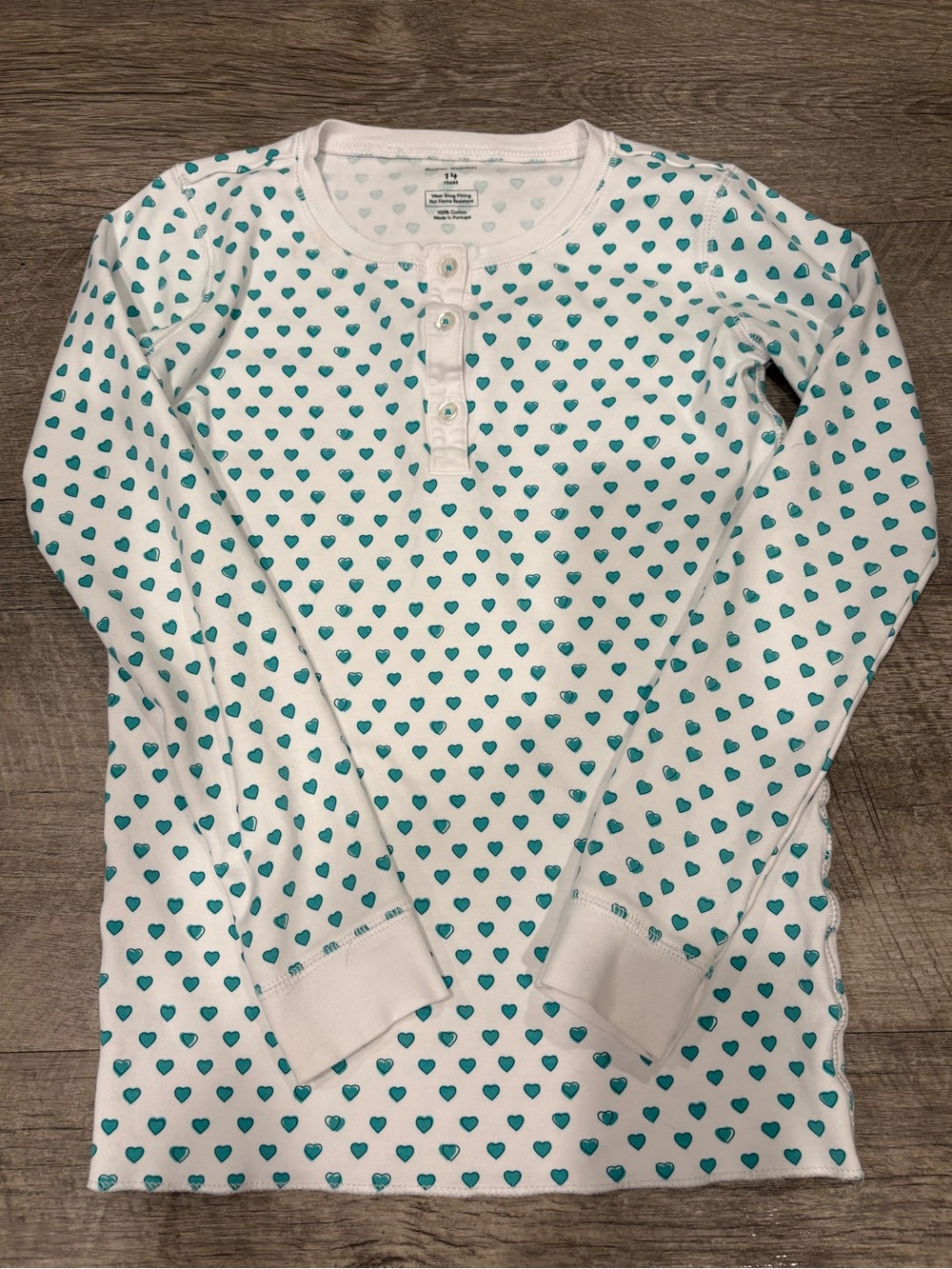 Roller Rabbit White Long-Sleeve Pajama Set with Teal Heart Print